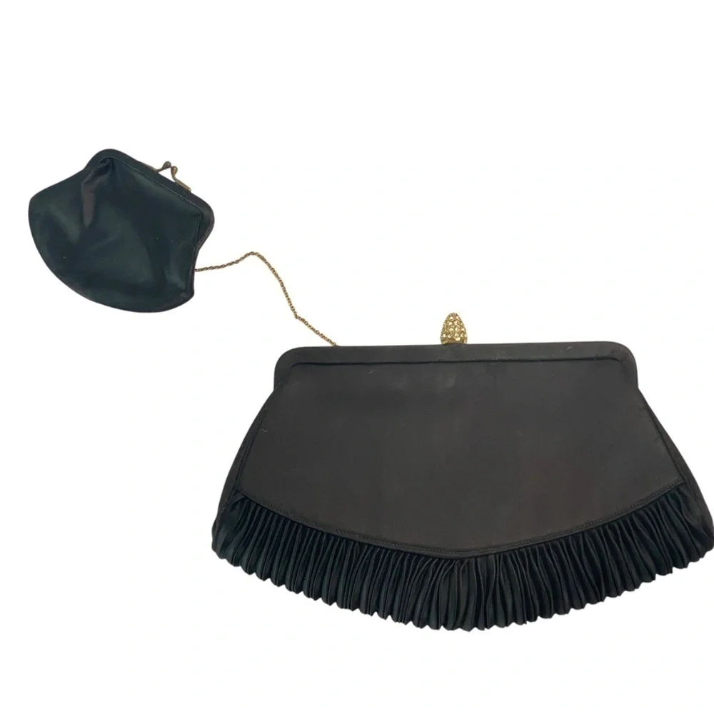 Vintage Magid 60’s Pleated Clutch with Rhinestone Clasp and Baby Coin Bag